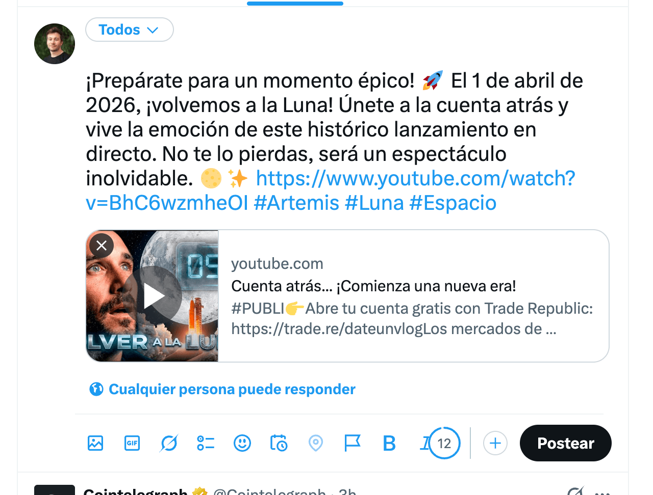 La publicación final publicada en Twitter/X
