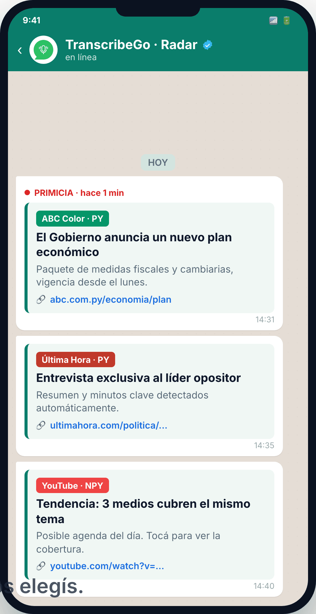 Media Radar alerts arriving over WhatsApp